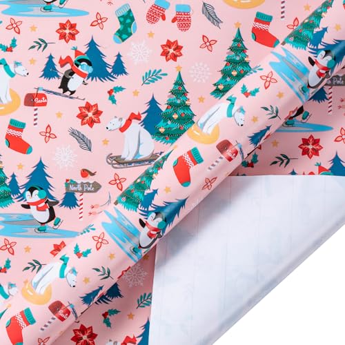 RUSPEPA Christmas Kraft Wrapping Paper - Owl, Reindeer, Christmas Ball and Text Design - 4 Rolls - 30 inches x 10 feet per Roll