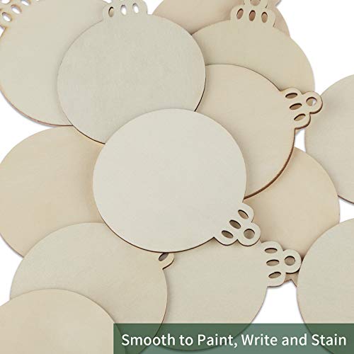 Fuyit 50PCS 4-Inch Wooden Christmas Ornaments, Unfinished Pre-Drilled Wood Slices Circles for DIY Crafts, Party Decorations & Holiday Ornaments