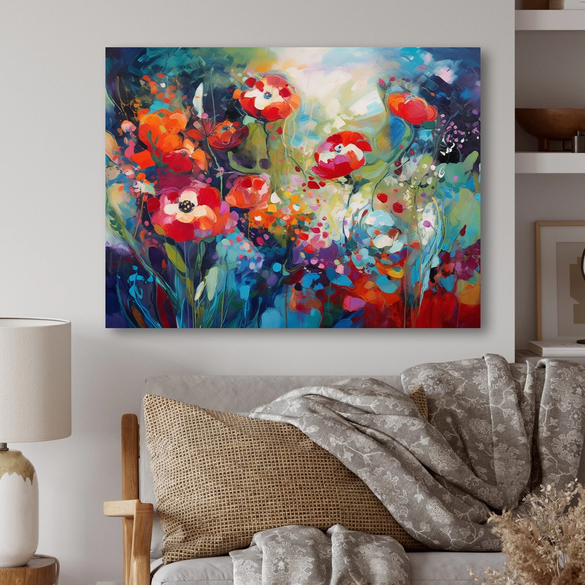 DESIGN ART Designart "Red Vibrant Garden Symphony Iv" Floral Wall Decor 20 in. wide x 12 in. high