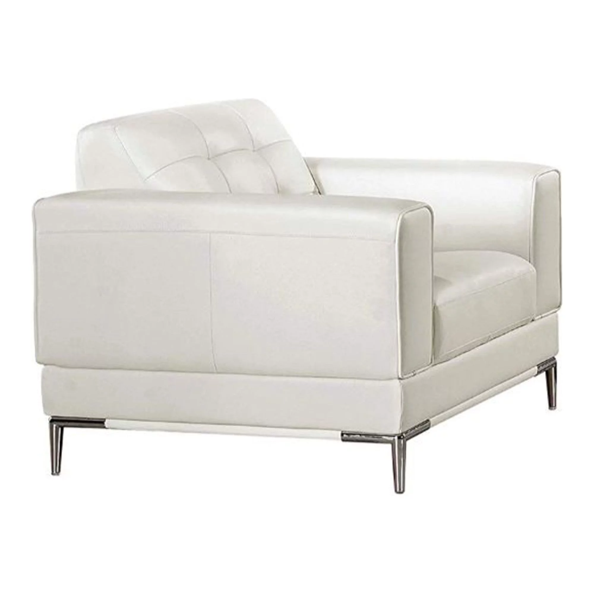 Faux Leather Upholstered Wooden Sofa Chair with Square Quilt Tuft Pattern on Backrest, White