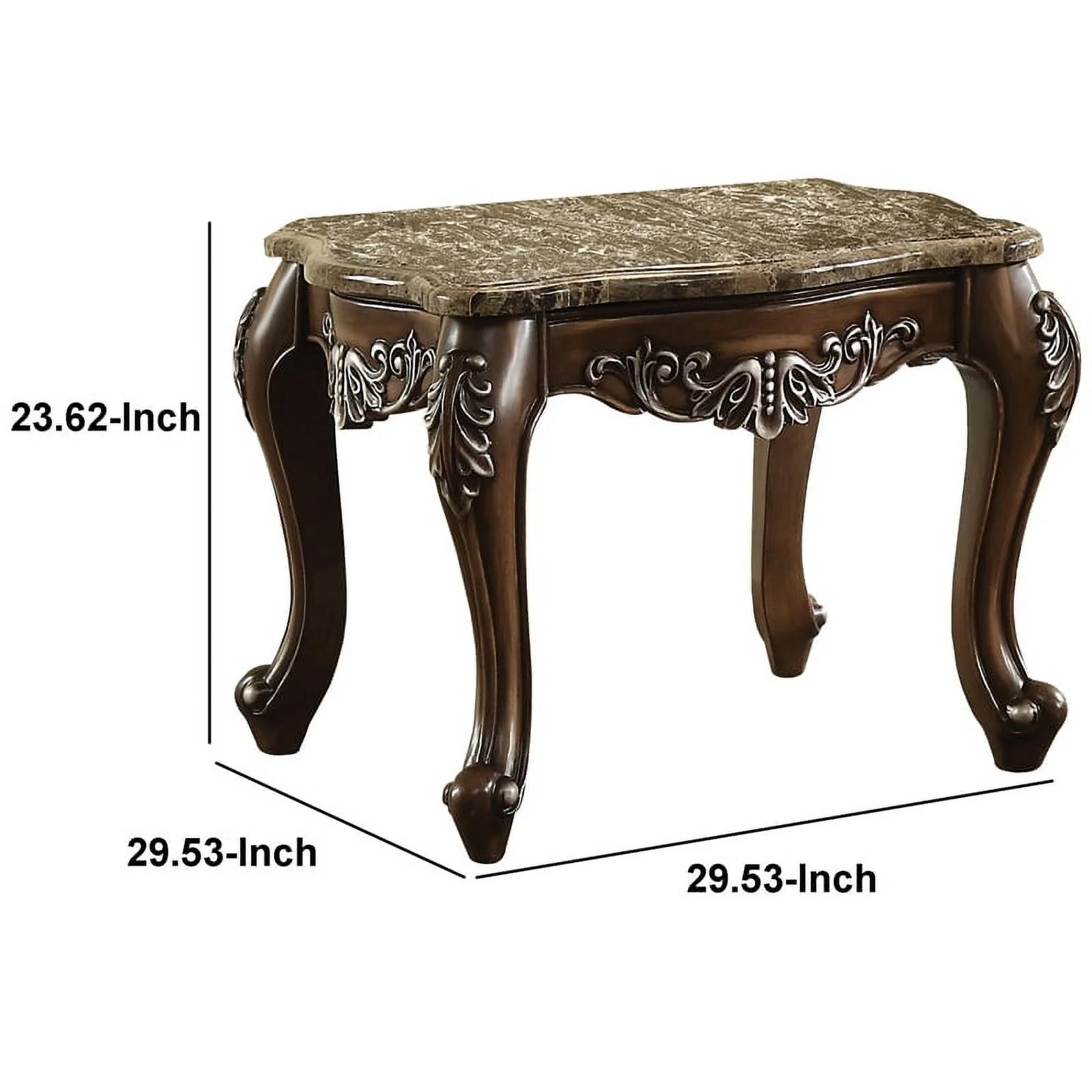 Benzara BM177648 Wooden End Table with Marble Top, Antique Oak Brown - 23.62 x 29.53 x 29.53 in.