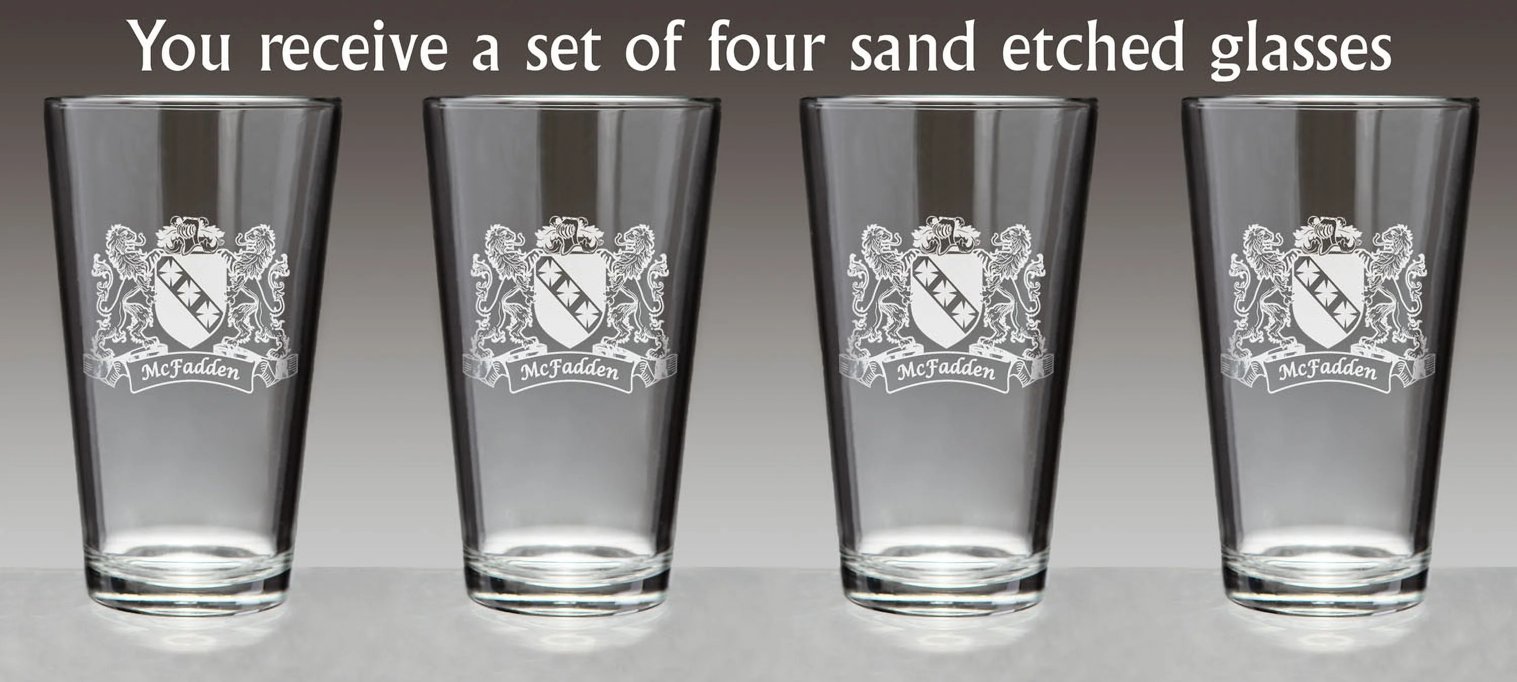 McFadden Irish Coat of Arms Lions Pint Glasses (Sand Etched)