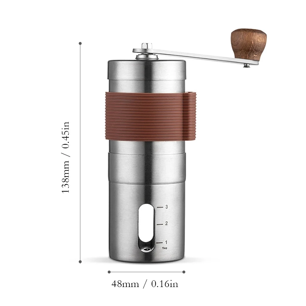 Manual Hand Coffee Grinder With Ceramic Burr Mill Adjustable Grind Stainless Steel Body Wood Holder Built To Last Portable & Washable For Home And Camping Use