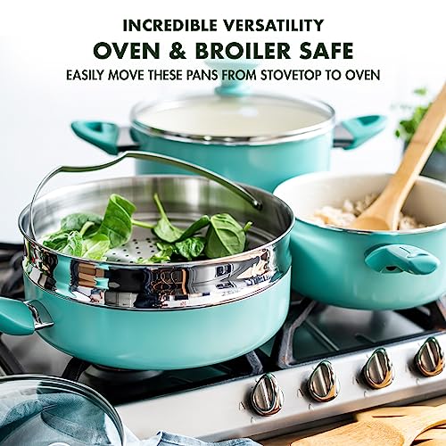 GreenPan Rio 16 Piece Cookware Pots and Pans Set, Hard Anodized Healthy Ceramic Nonstick PFAS-Free, Bakelite Handles, Frypans, Saucepan, Saute Pan, Stock Pot, Kitchen Tools, Dishwasher Safe, Black