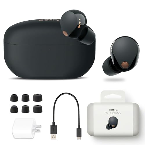 Sony WF-1000XM5 Truly Wireless Bluetooth Noise Canceling Earbuds Headphones with Voice Built in, Black (WF1000XM5/B) + USB Adapter