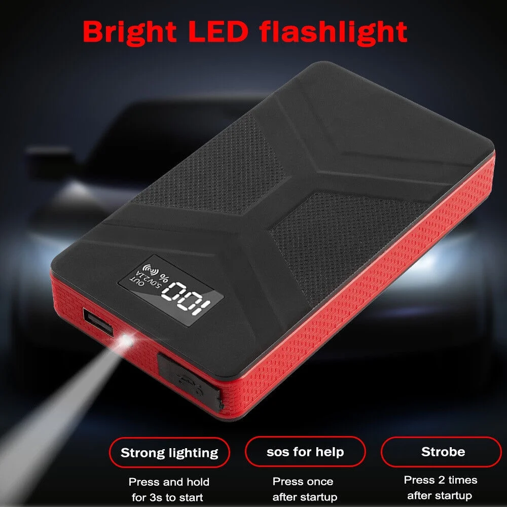 Xhy Jump Starter 20000mAh Car Battery Pack Booster Jumper Box Portable Emergency Start Power Supply Auto Power Bank with Built-in LED Light Black