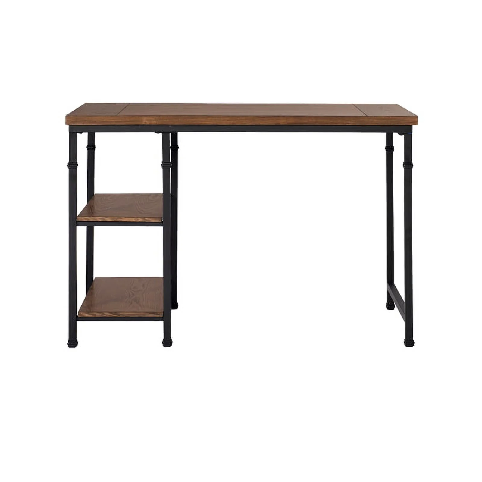 Pemberly Row Sturdy Rustic Desk with 2 Wood Shelves and Metal Frame in Black