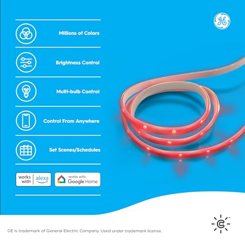 GE Cync Smart LED Light Strip, Room Décor Aesthetic Color Changing WiFi Lights, LED Lights for Bedroom and TV, Works with Amazon Alexa and Google, 16ft