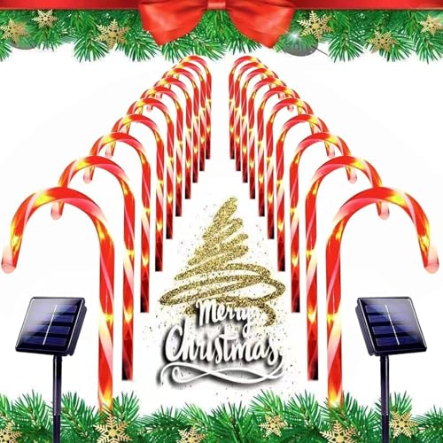 20 Pack Solar Christmas Candy Cane Lights, Christmas Decorations Outdoor Waterproof, Solar Powered Pathway Lights with 8 lighting Modes & Memory Function for Outside Party Garden Yard Patio Decoration