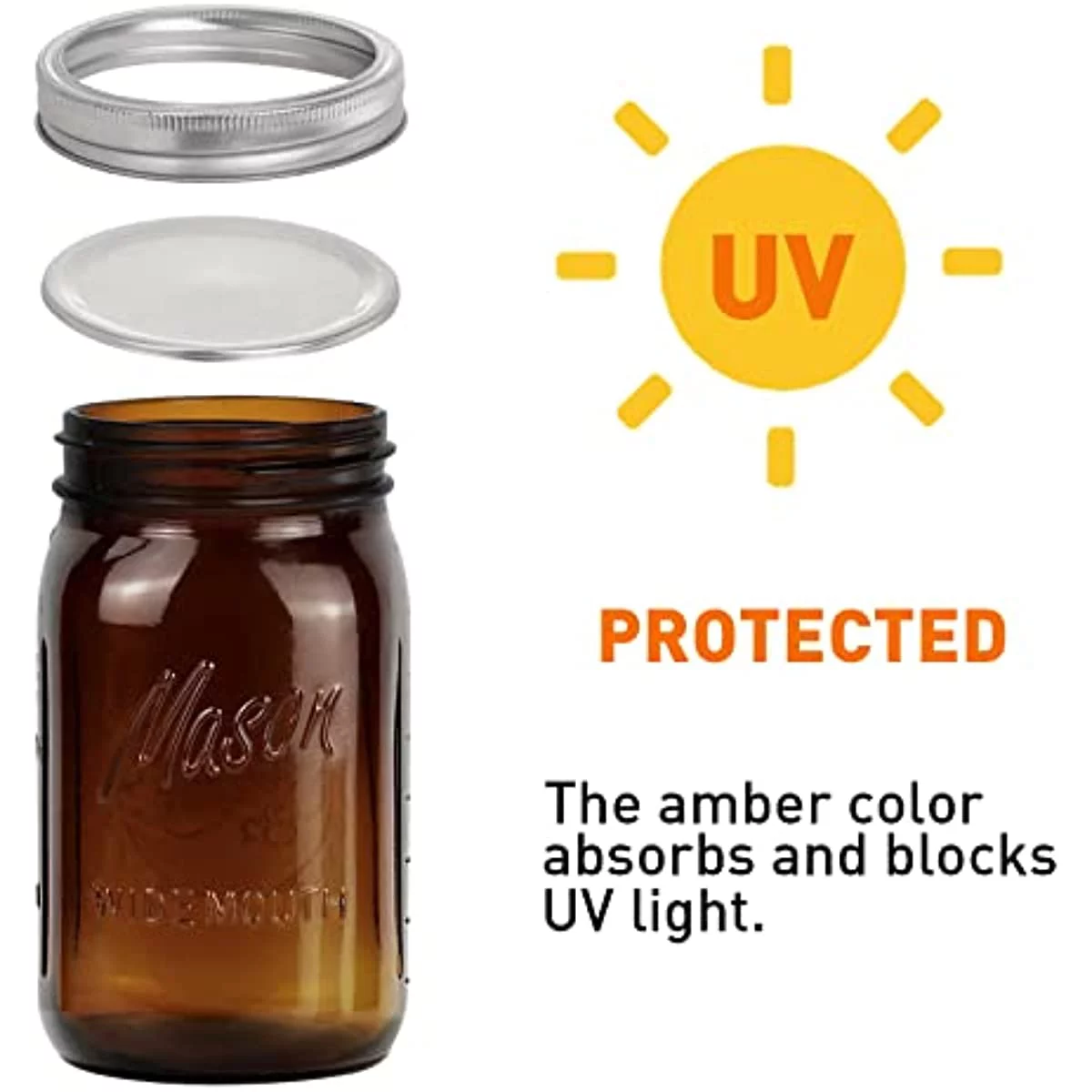 Ninesung 4 Pack Amber Wide Mouth Quart Mason Jars, 32Oz Canning Glass Jars with Airtight lids and Bands for Canning, Freezing, Preserving, Beverages & Jar Decor