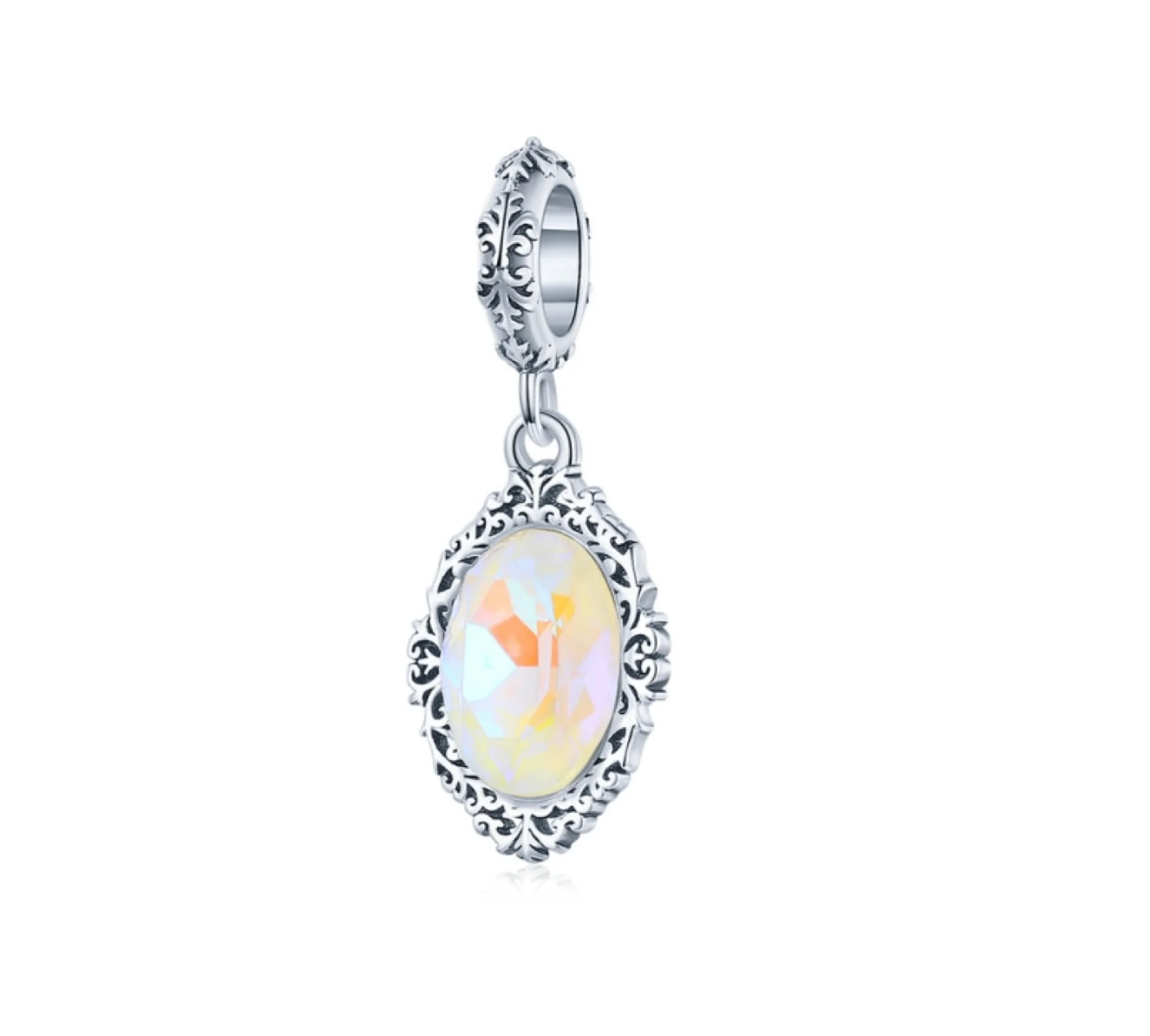 Sterling Silver Iridescent Cubic Zirconia Vintage Dangle Charm