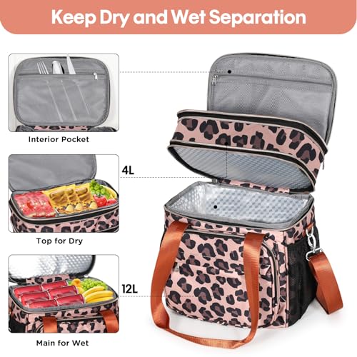 GLENKEY Expandable Insulated Large Lunch Box, Double Deck Heavy Duty Durable Lunch Bag Leakproof Cooler Bags for Men Women Adults Work Shift Flight Beach Daytrip, 20 Can, Black