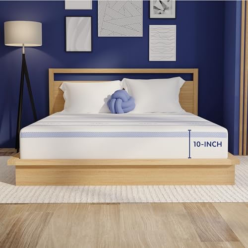 Vibe Gel Memory Foam Mattress, 12-Inch CertiPUR-US Certified Bed-in-a-Box, Queen, White