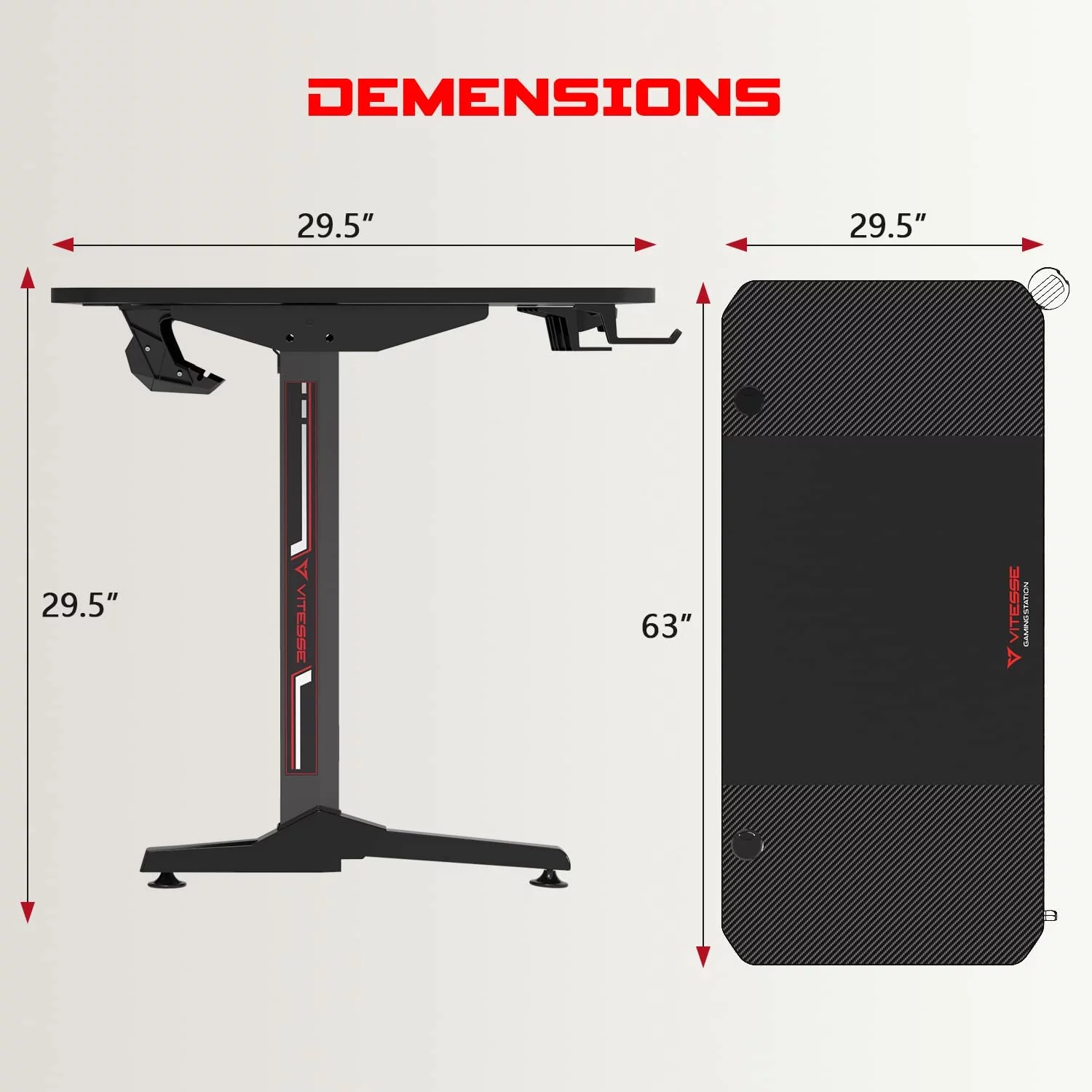 sell well VITESSE Gaming Desk 63 Inch  Ergonomic Gamer Computer Desk with Mouse Pad  PC Gaming Tables with Chargeable Gaming Handle Rack  Cup Holder Headphone Hook
