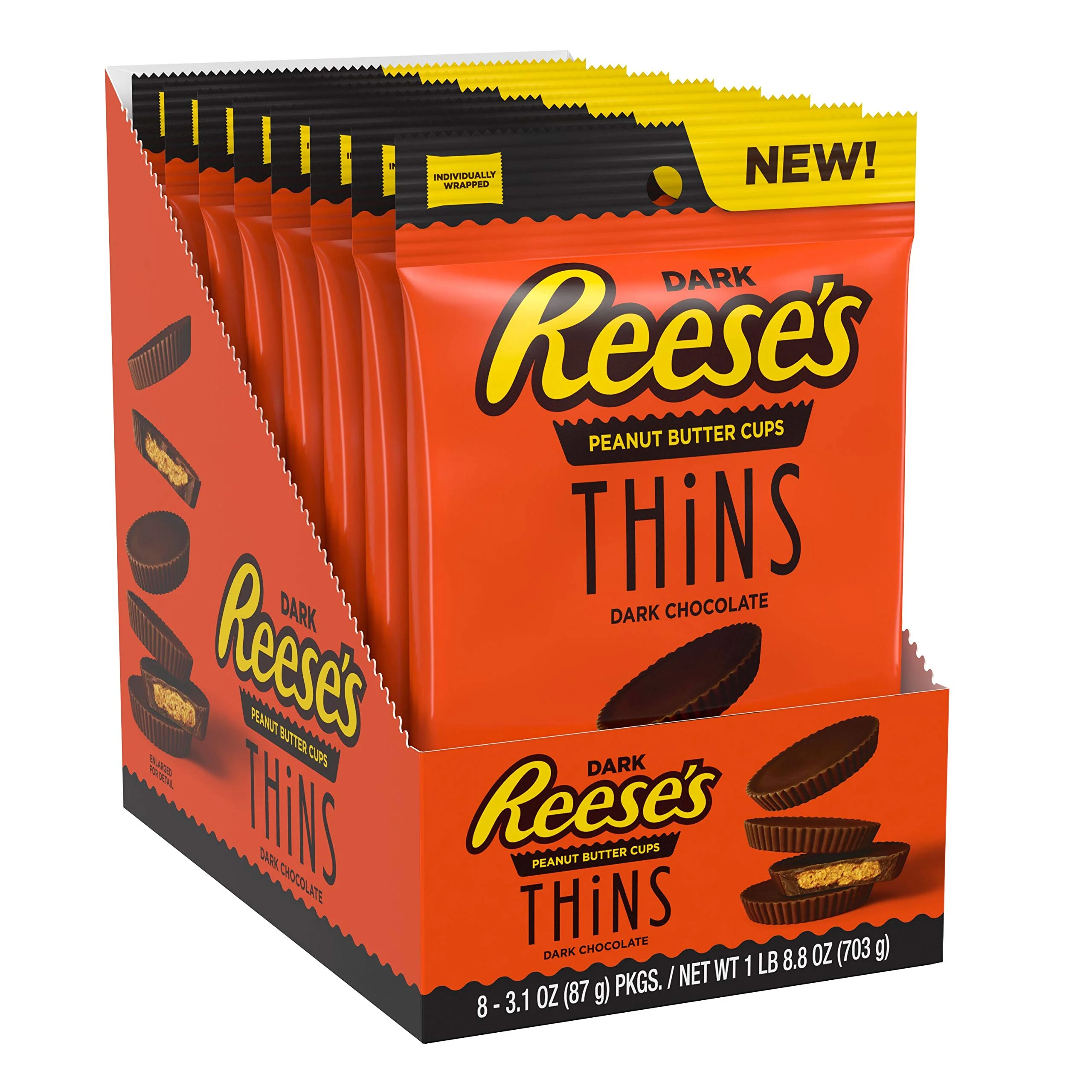 Reese,S Thins Dark Chocolate Peanut Butter Cups, Candy Packs, 3.1 Oz (8 Count)