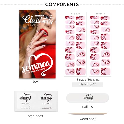 Semi Cured Gel Nail Strips-Easy Apply Christmas Gel Nail Stickers Holiday Semi Cured Manicure Strips with Sparkling Xmas Designs (Classic Yule)