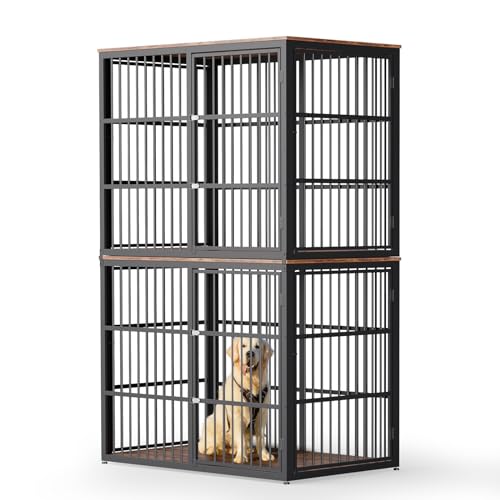 94.48'' Dog Crate Furniture Large Breed TV Stand with Double Rooms,Wooden Dog Kennel Dog Crate End Table with Removable Divider for Large Medium Dogs, Can Use Separately