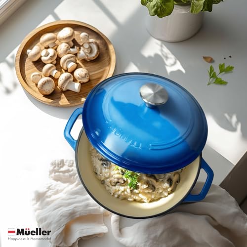 Mueller 6qt Enameled Cast Iron Dutch Oven, Heavy-Duty Casserole and Braiser Pan with Lid and Knob, Oven-Safe up to 500° F & Across All Cooktops, White