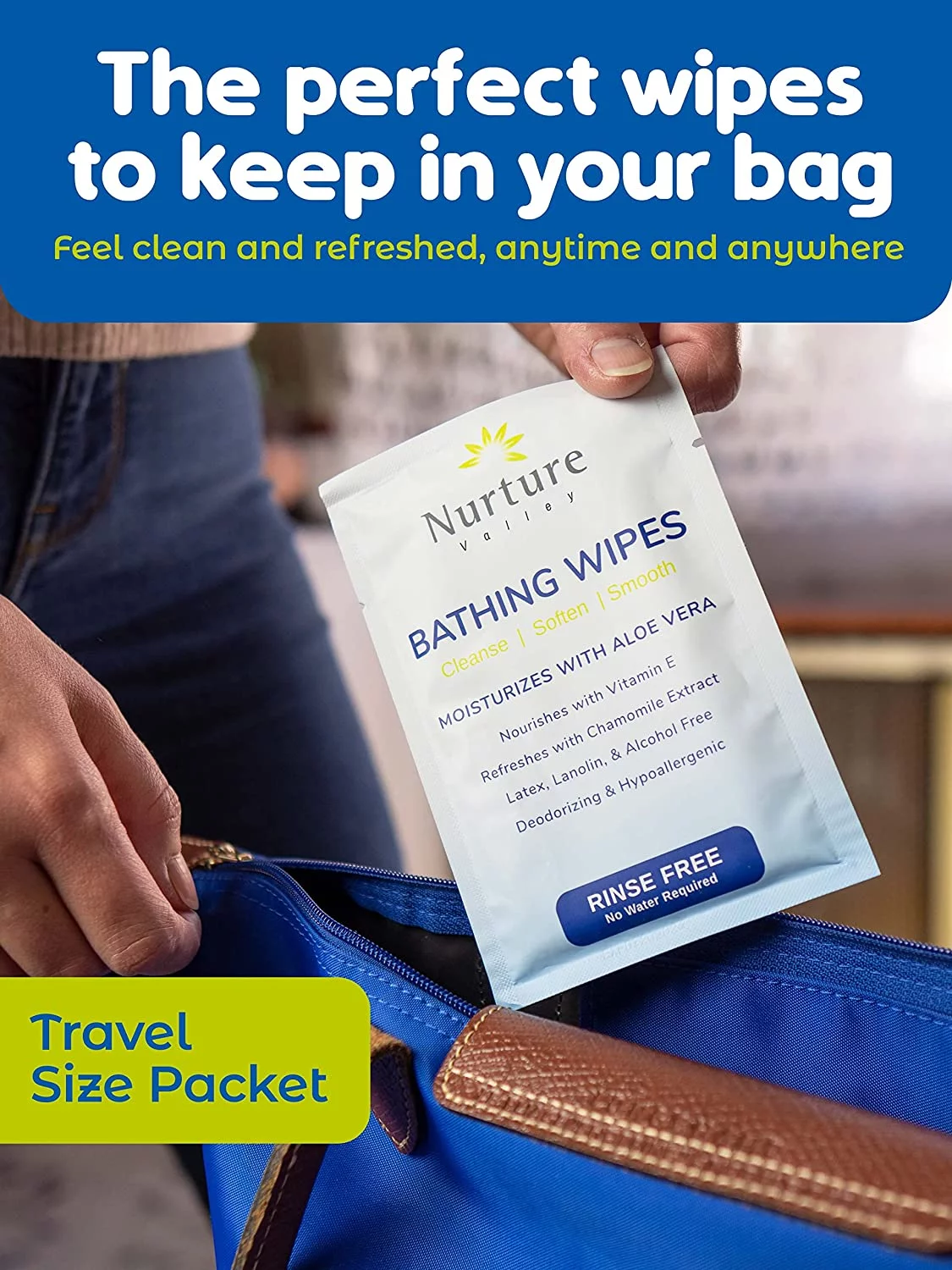 Nurture Valley Rinse Free Bathing Wipes Aloe Vera + Vitamin E (40 Travel Packs)