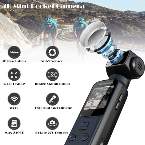 4K Body Camera with External Microphone, Mini Video & Audio Pocket Cam 270° Rotation Camera for Outdoor Sport, Bike, Travel, Police Law Enforcement, Personal Civilians, 64GB Included