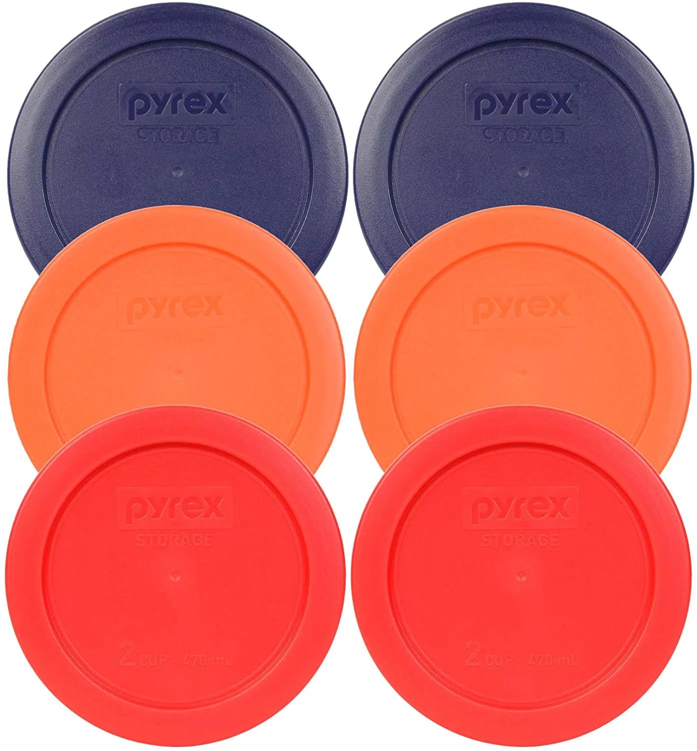 Pyrex 7200-PC 2 Cup (2) Blue 1113764 & (2) Orange 1113762 & (2) Red 1113763 Lid (6-Pack)