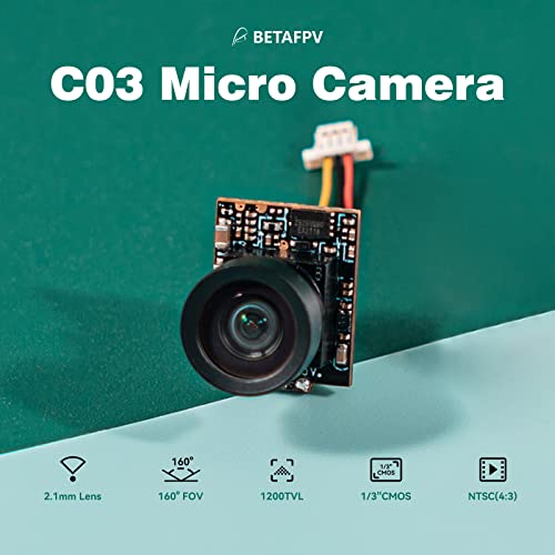 BETAFPV C03 FPV Micro Camera 1/3'' CMOS Sensor 1200TVL with Global WDR 2.1mm Lens 160° FOV NTSC 4:3 for Indoor Micro Whoop Drone Quadcopter Like Meteor Series Drones and BETAFPV Micro Canopy