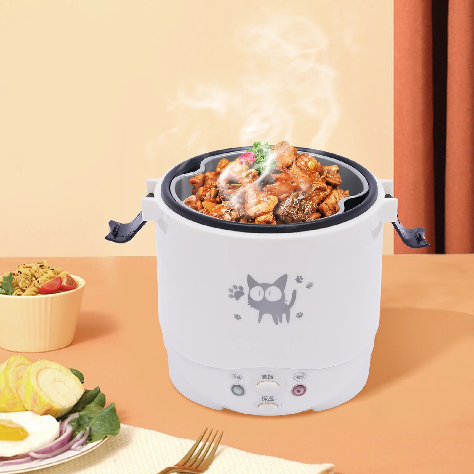Mini Rice Cooker Travel Rice Cooker White 12V for Car, Cooking for Soup Porridge,Eggs, Oatmeal, Meatballs