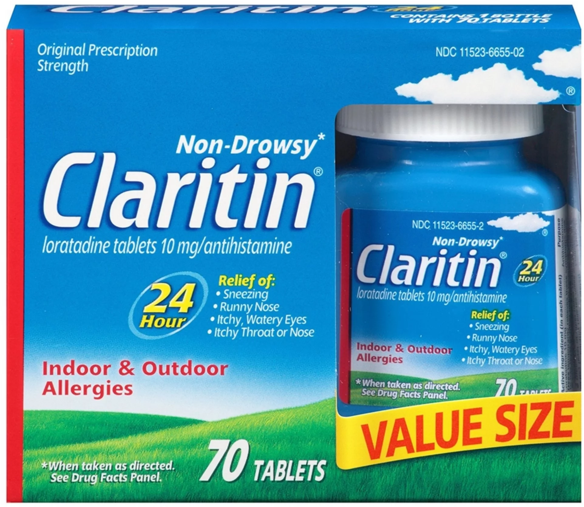 CLARITIN 24 Hour Non Drowsy 10 mg Allergy Relief Tablets 70 ea (Pack of 2)