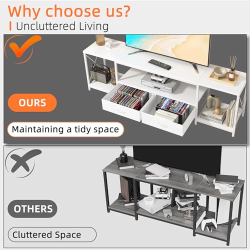 TV Stand with Fabric Drawers for 65 70 75 Inches TV - Entertainment Center and Industrial TV Console Table with Open Storage Shelves for Living Room, Bedroom - 63