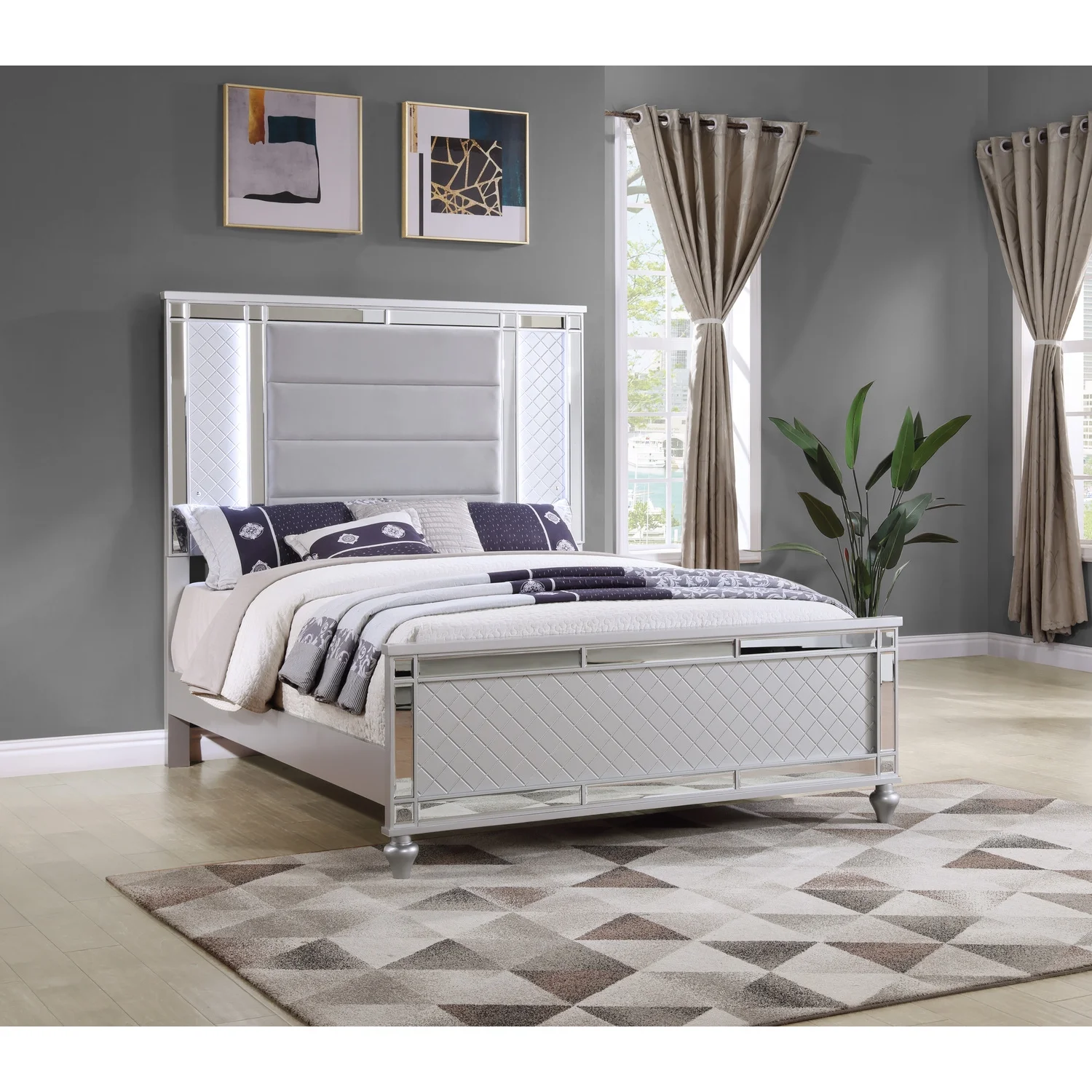 Glory Furniture Livorno G02703A-KB King Bed Silver CHampagne and Mirror