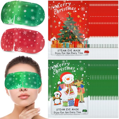 Demissle 36 Pack Christmas Steam Eye Masks for Dry Eyes Disposable Self Heating Red and Green Moist Heat Eyemasks Warm Eye Compress Gift for Dry Eyes Women Home Office Travel