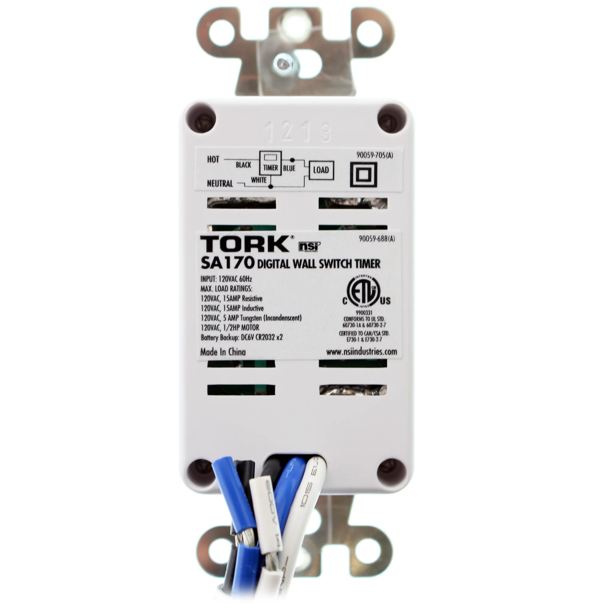 Tork Nsi Sa170 Zipset Digital Wall Timer Switch, 24/7, Indoor, 120V, 15A, White