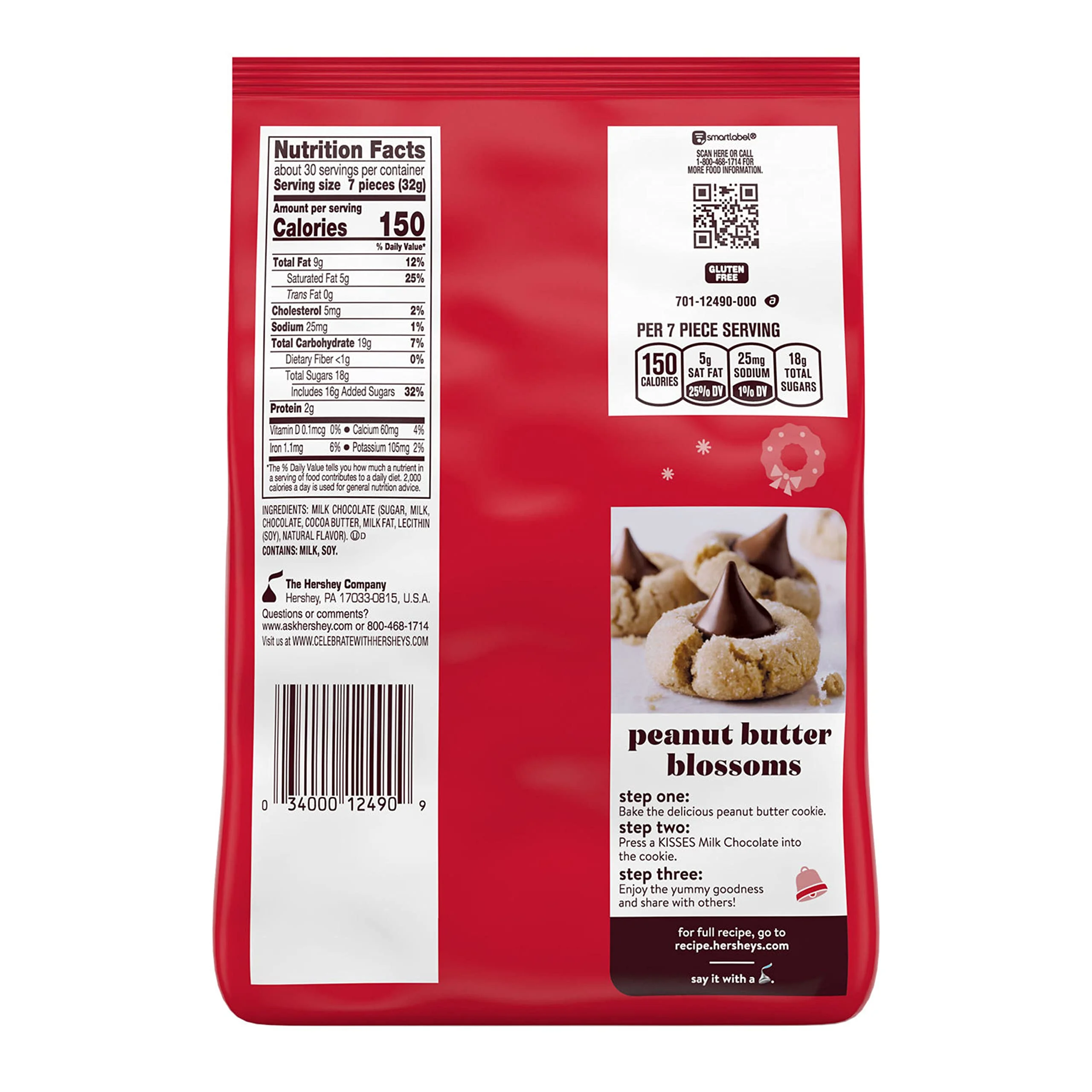 Hershey,S Kisses Milk Chocolate, Christmas Candy Bag, 34.1 Oz