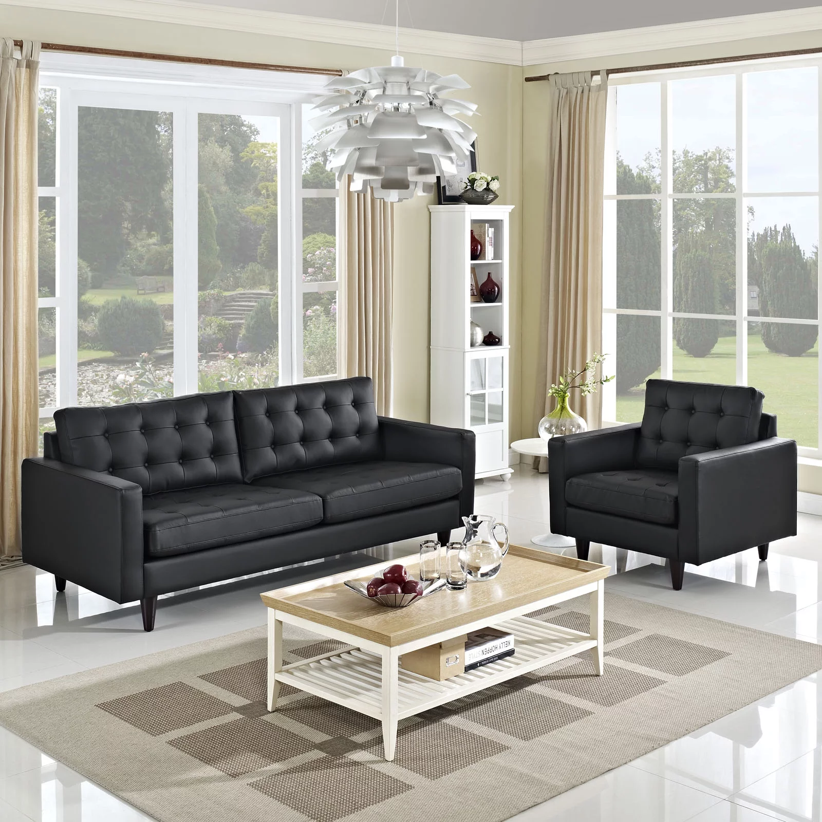 Modway Empress Sofa and Armchair Set of 2 in Black