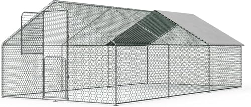 UDPATIO Large Chicken Coop Walk in Chicken Run House, Cock Pens Cage Outdoor, Metal Portable Hen Tractor Cage Enclosure Crate Outside for Small Animals Duck Rabbit Hen, for 10 Chickens