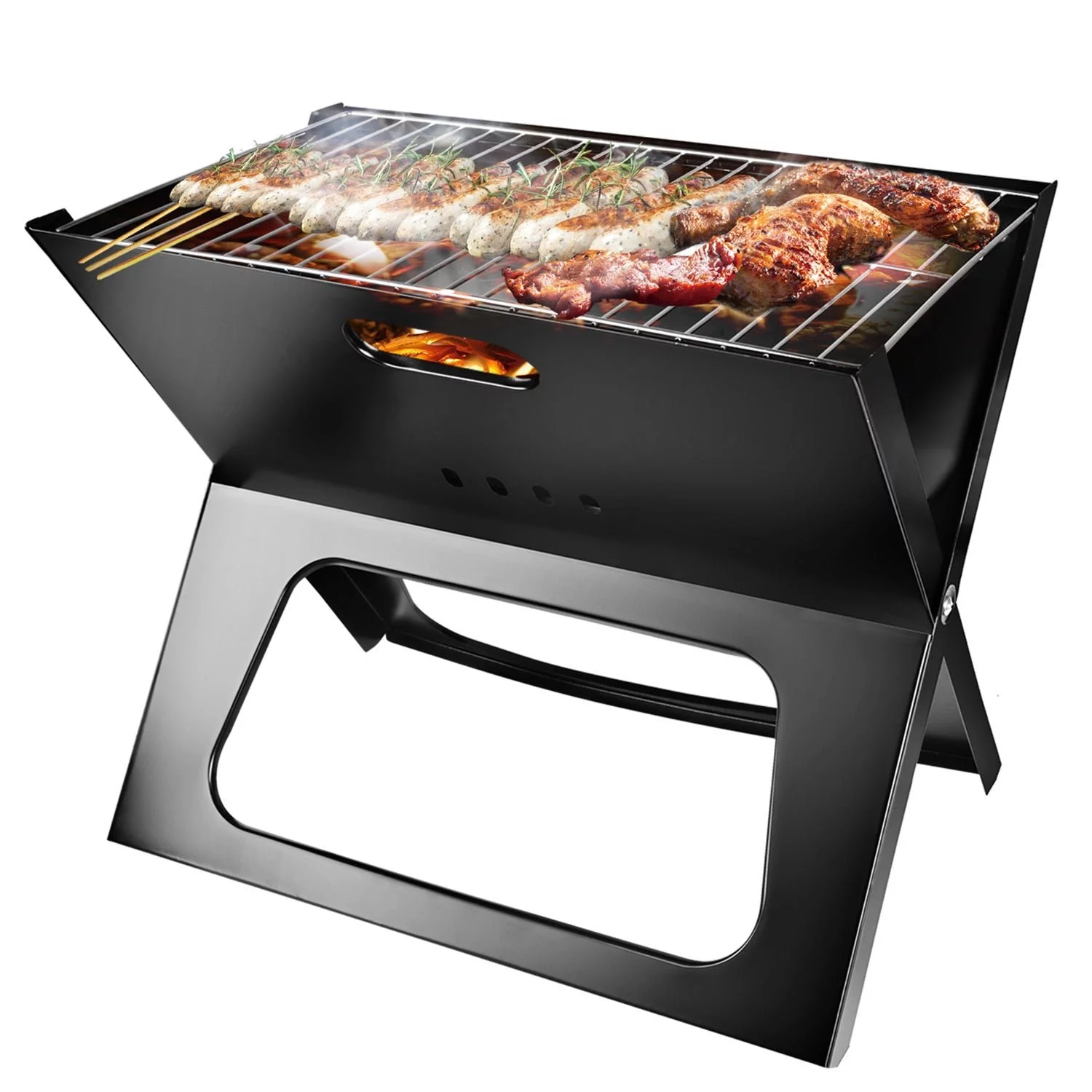 Portable BBQ Grill, Foldable Barbecue Grill, Foldable X-Shaped Charcoal Grill