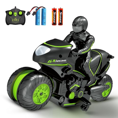 RC Motorcycle, High Speed Remote Control Motorcycle, 2.4GHz 360 Rotating Drift Stunt Car Motorbike Toy for Kids Ages 4 and Up (Green)