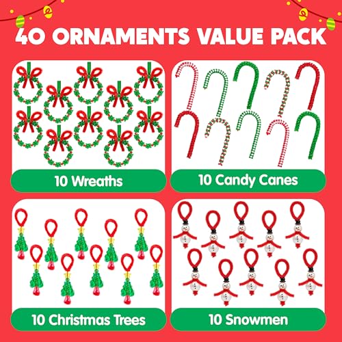 JOYIN Christmas Beaded Ornament Craft, Make Up to 40 Hanging Ornaments of Snowman, Christmas Tree, Candy Canes, and Wreaths for DIY Craft, Xmas Gift Holiday Party, Indoor Decoration（Age 14+）
