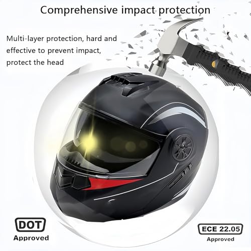 Bluetooth Modular Motorcycle Helmet,Motorcycle Helmet DOT/ECE Approved Full Face Flip Up Anti-Fog Double Visor Helmet Built-in Dual Speaker with Microphone for Adults Men Women