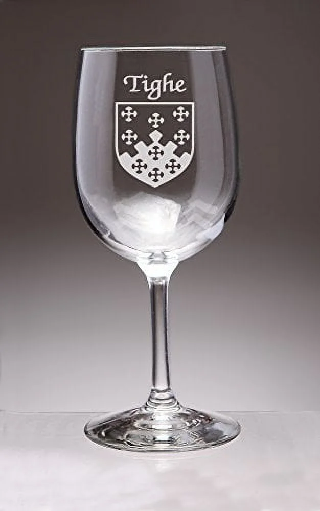 Tighe Irish Coat of Arms Wine Glasses - Set of 4 (Sand Etched)