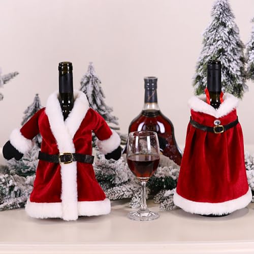 Nezababycos 2PCS Christmas Wine Bottle Covers - Santa Claus Sweater Knitted Coat Decorations - Reusable Wine Bottle Bags for Xmas Party & Home Dinner Decor