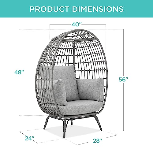 Best Choice Products Wicker Egg Chair, Oversized Indoor Outdoor Lounger for Patio, Backyard, Living Room w/ 4 Cushions, Steel Frame, 440lb Capacity - Black