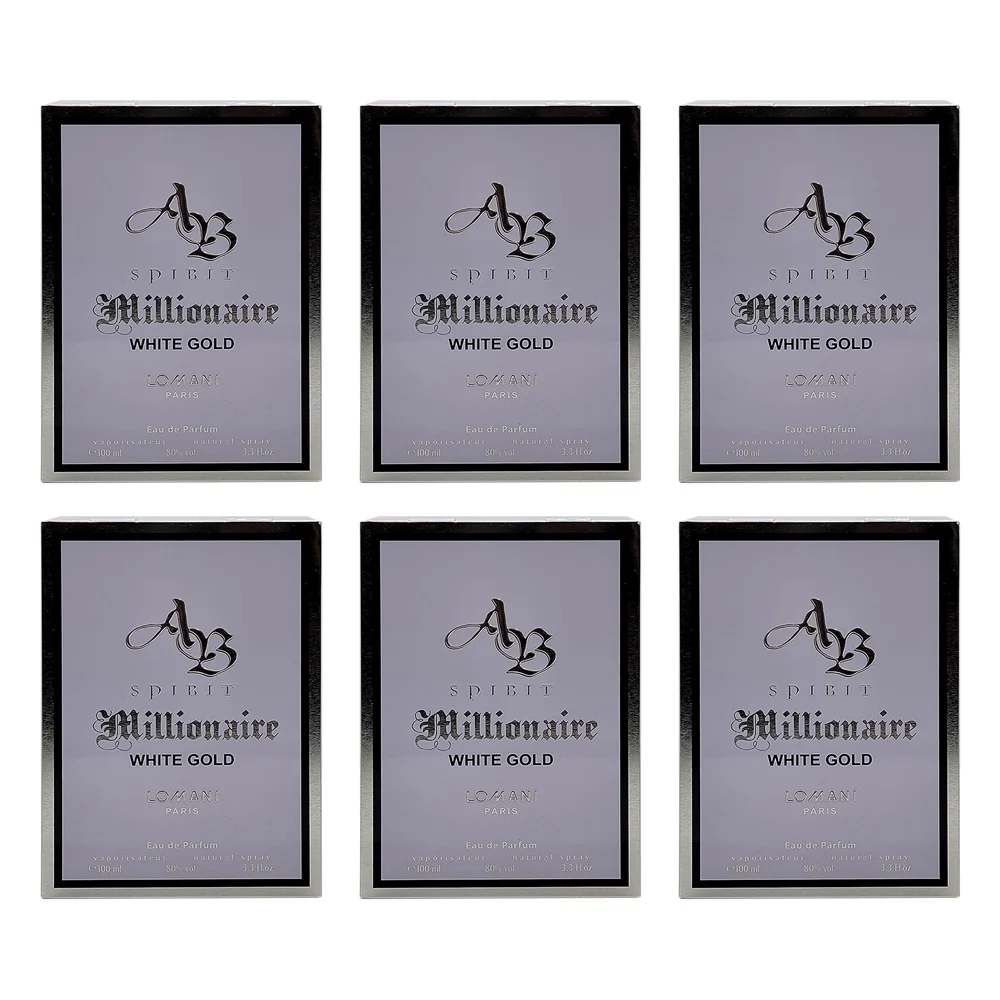Pack of (6) Lomani Spirit Millionaire White Gold Men EDP Spray 3.3 oz