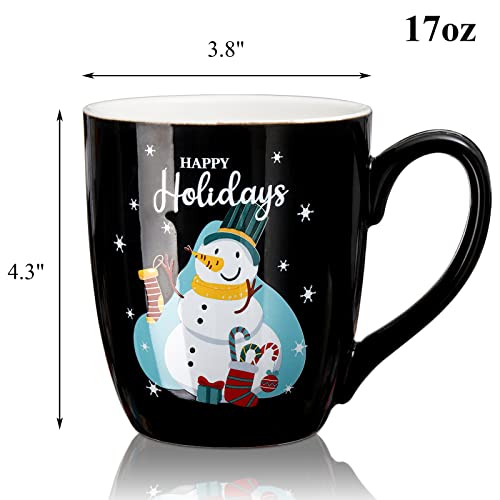 Hiceeden Set of 6 Large Christmas Coffee Mugs, 17 Oz Ceramic Santa Mugs Holiday Funny Novelty Mugs Snowman Christmas Tree for Aldult, Child, Gift, Beverage, Milk, Black