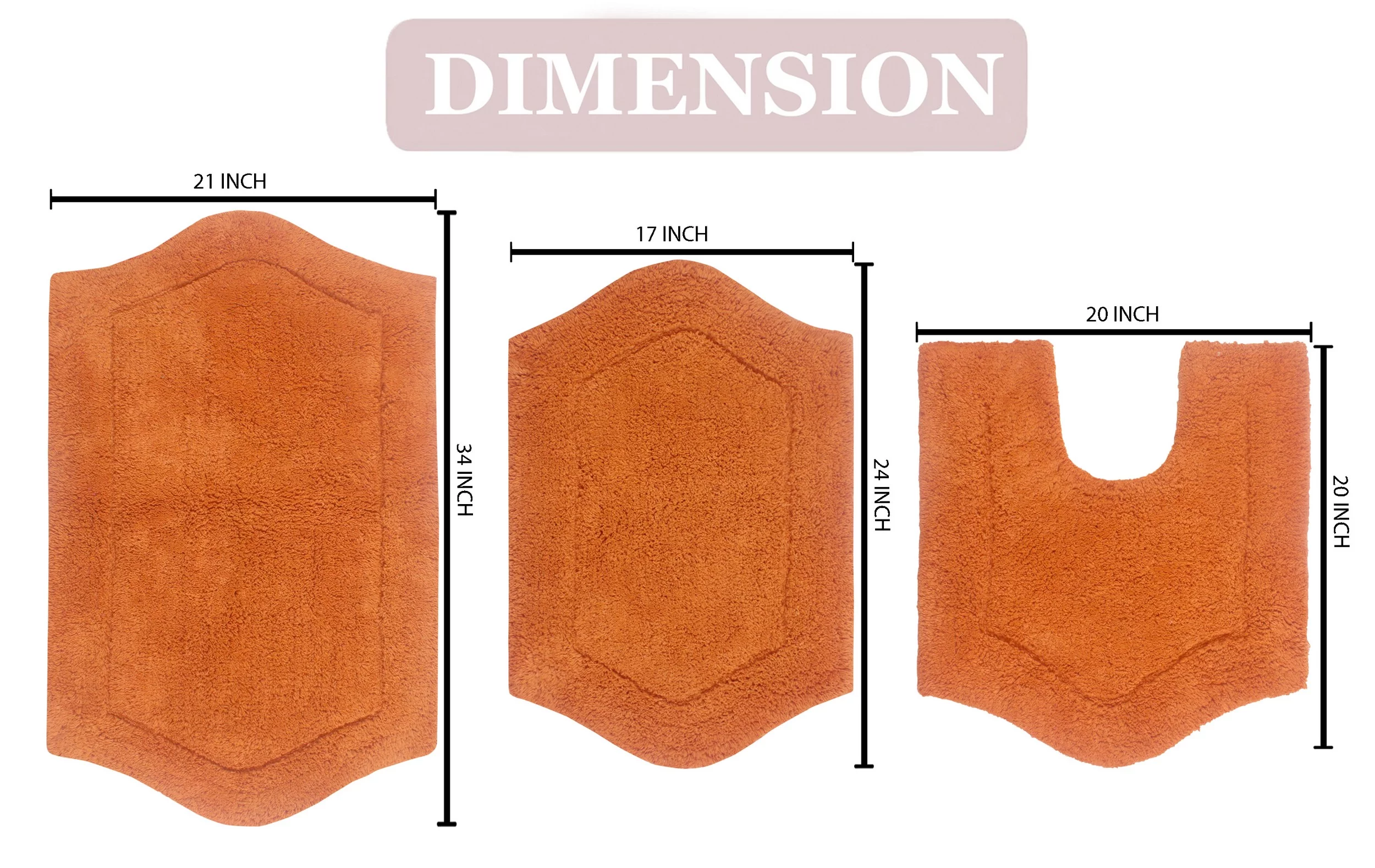 Home Weavers Waterford Collection 100% Cotton Tufted Bath Rug, Extra and Absorbent Bath Rugs, Non-Slip Plush Bath Carpet, Machine Wash, bath rug for Bathroom, 3 Piece Set with Contour, Terracotta Rug