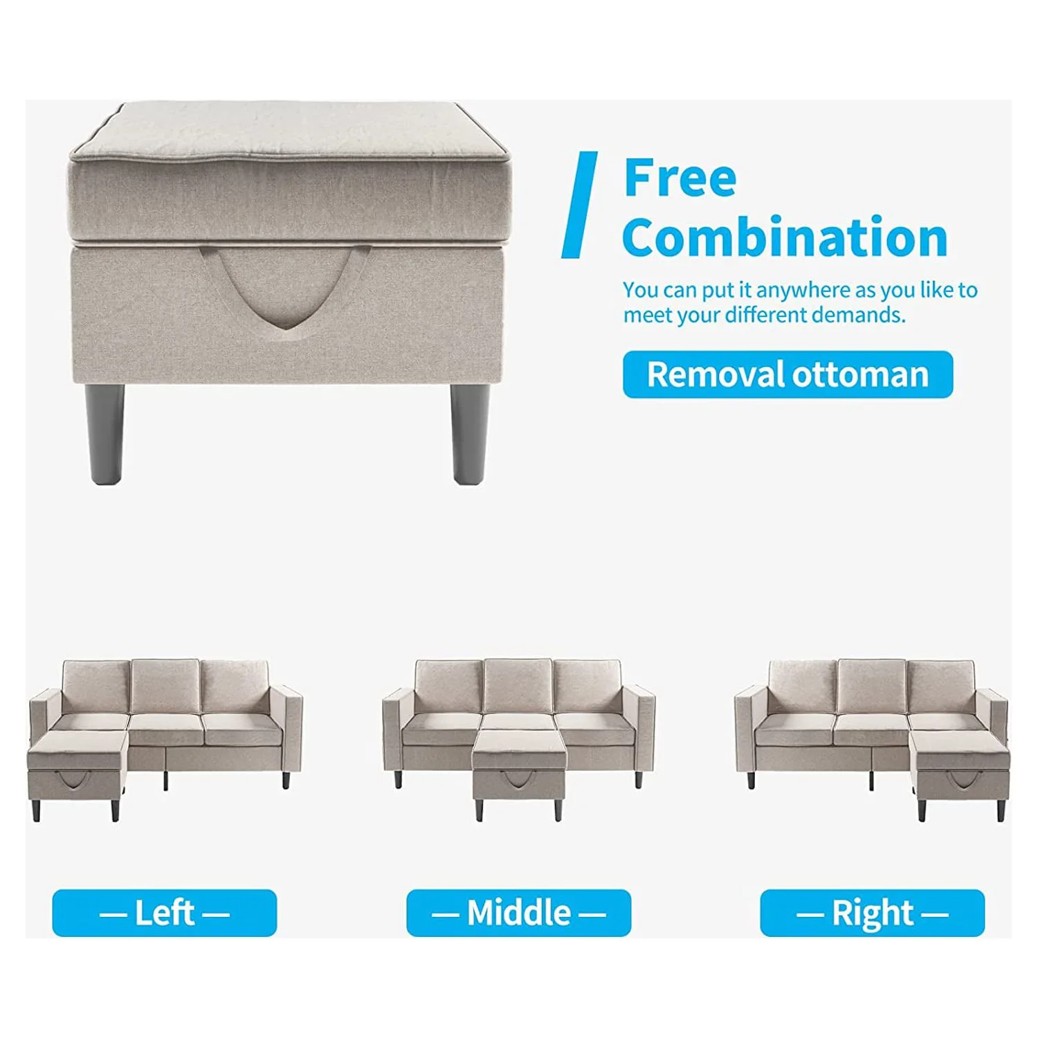 Mjkone Convertible Sectional Sofa Couch  L-Shaped Couch with Storage Ottoman  Couches for Living Room  Living Room Furniture Suitable for Small Space-Apartment/Upstairs Loft/Living Room (