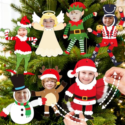 28 Pack Christmas Photo Frames, DIY Christmas Ornament Paper Crafts for Kids, Movable Snowman Angel Reindeer Xmas Keepsake Photo Decorations for Xmas Tree Winter Presents Home Party Decor
