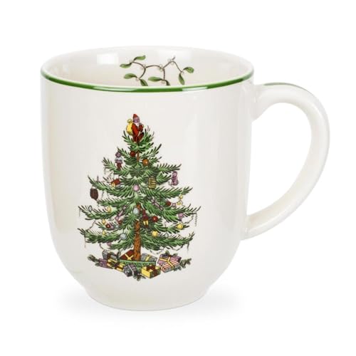 Spode Christmas Tree Cafe Mug - 14 Oz Ceramic Holiday Coffee Mugs for Tea, Hot Chocolate, Lattes - Festive Design with Santa & Christmas Tree Motif - Microwave & Dishwasher Safe