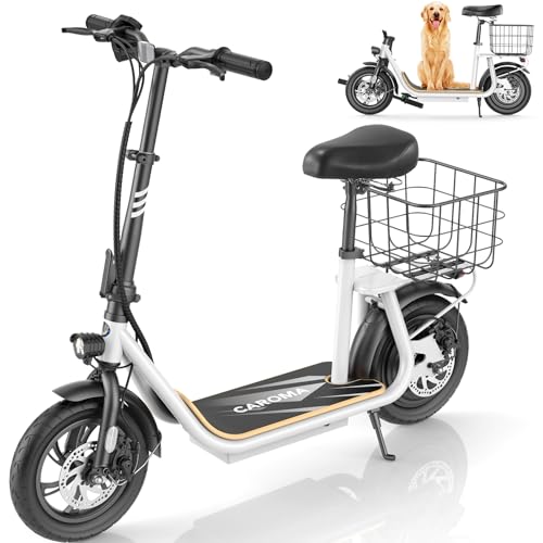 Caroma Peak 800W/1200W Electric Scooter with Seat, 48V Battery up to 30Miles&20MPH, Foldable Electric Scooter for Adults and Teens, Commuter Ebike with Basket&Adjustable Seat