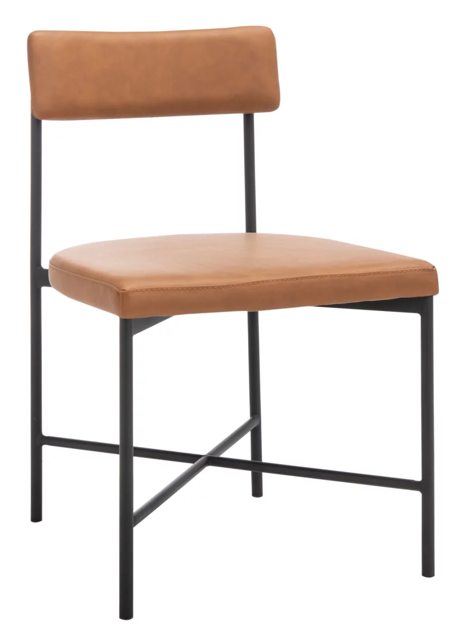 SAFAVIEH Archer Dining Chairs, Cognac/Black, Set of 2 (19.3 in. W x 22.5 in. D x 35 in. H)